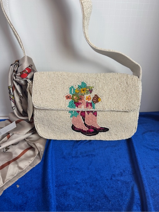 Sol And Mer Handbags - Viral Sol & Mer Ivory Beaded Crossbody Bag with Floral Cowboy Boots